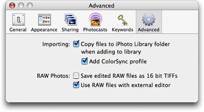 iPhoto 6 Advanced Prefs