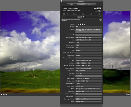 Metadata Entered into Aperture 3.1