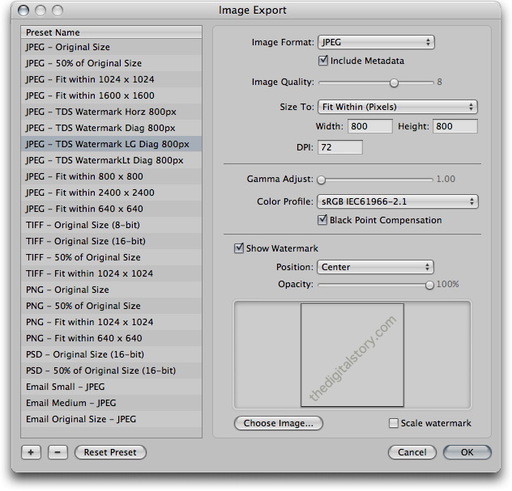 Aperture Export Presets