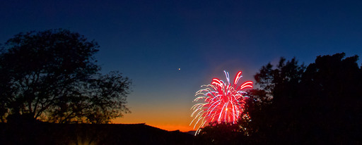 Venus Setting at Twilight with Fireworks